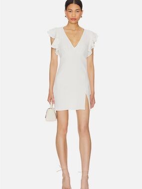 V-Neck White Ruffle Sleeve Mini Dress